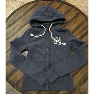 Hollister Youth Girl's Blue Button Up Hoodie Sweatshirt Size S Retro